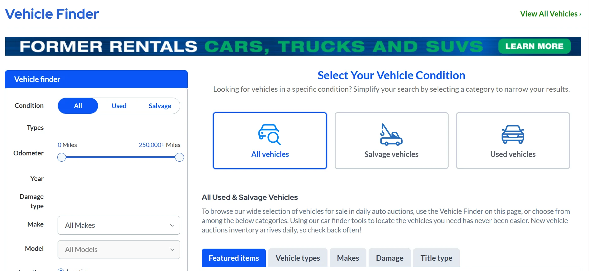 copart's vehicle finder
