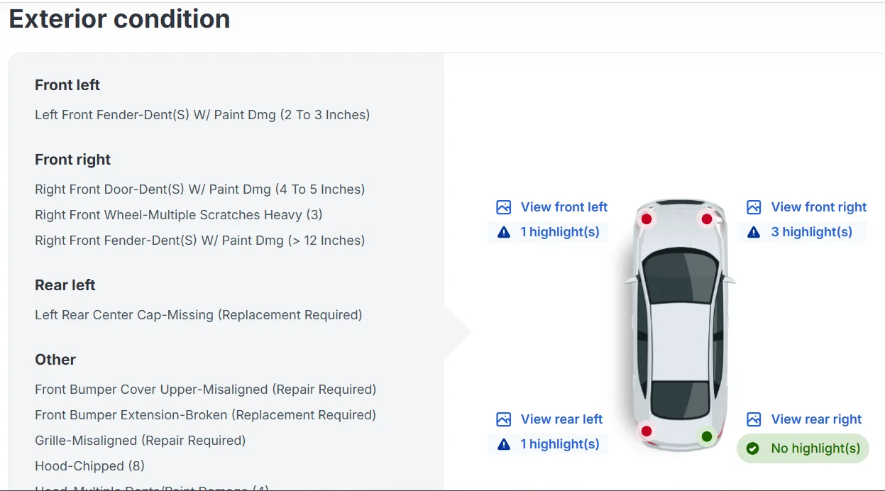 copart's vehicle conditions