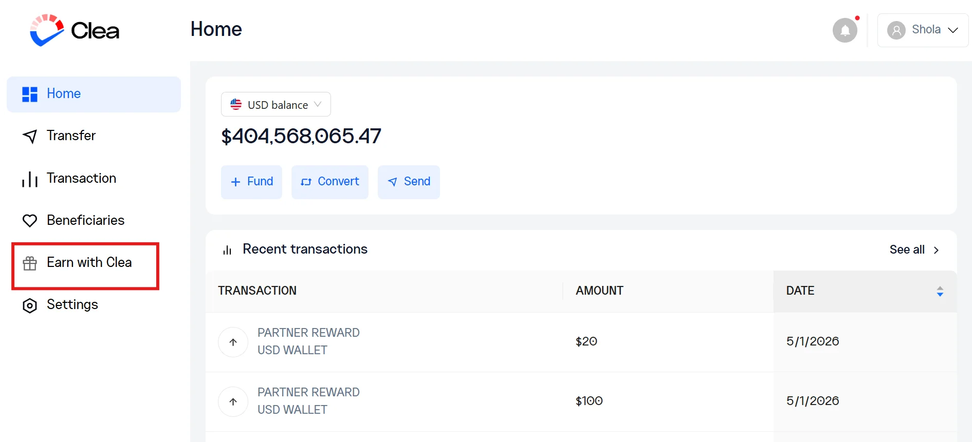 Earn With Clea Section on Clea