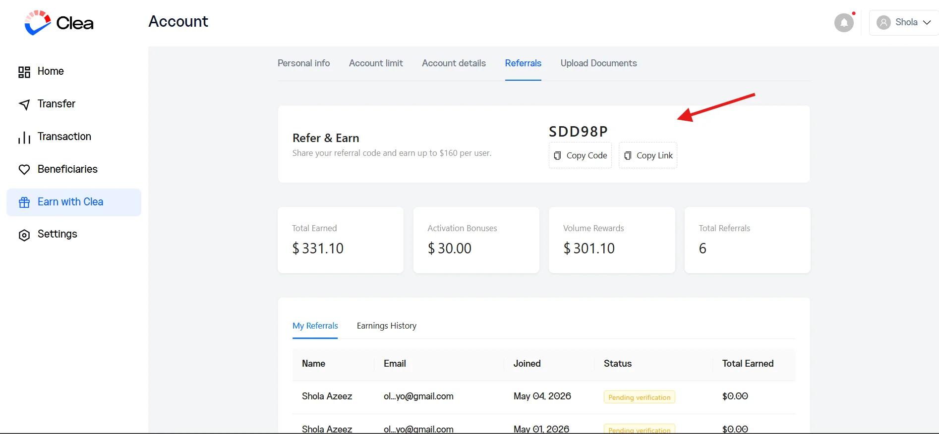 Referral Page on Clea