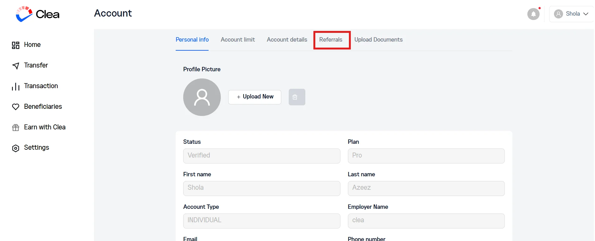 Referral Tab on Clea