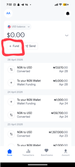 Fund your usd wallet