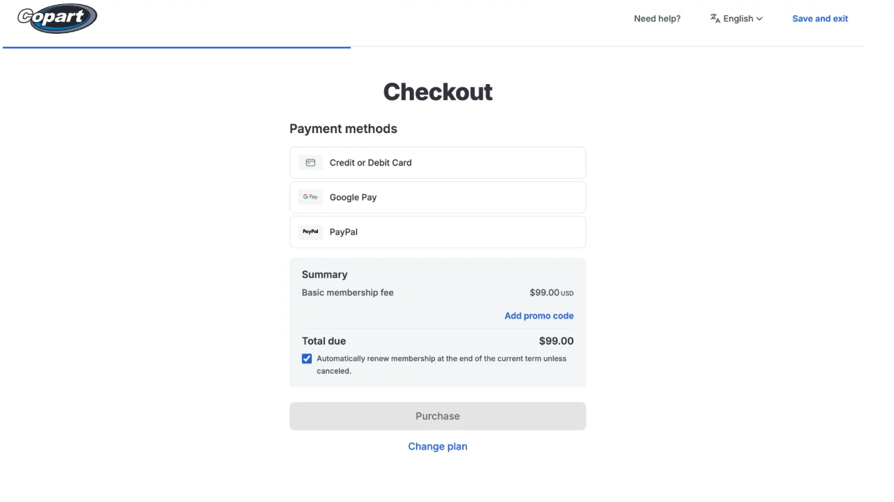 Select a Payment Method on Copart - How to Open a Copart Account