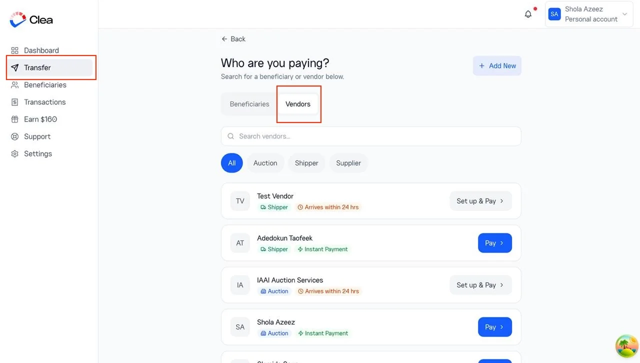Vendor payments on Clea