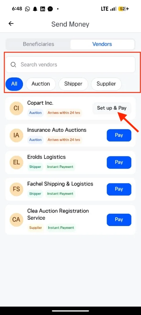 vendor payments on Clea App