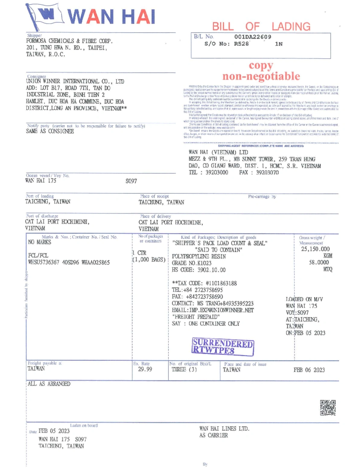 Wan Hai Invoice Payment with Clea